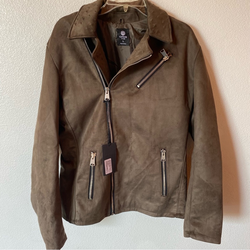 P Open Men's Biker Jacket Mens L Large brown Italian